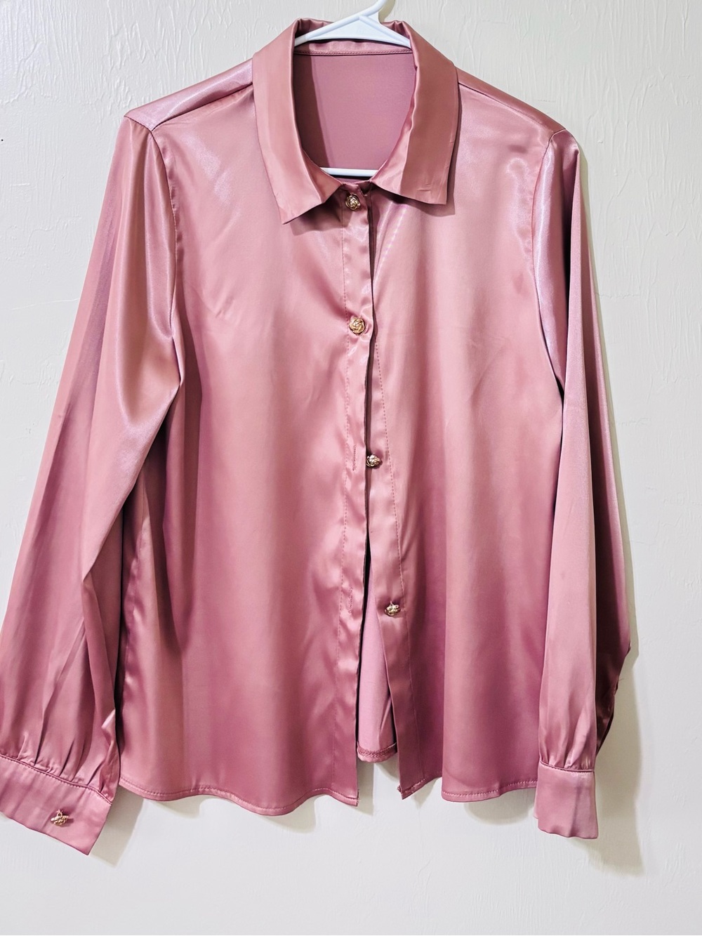 SHEIN Dusty Rose Satin Button-Up Blouse